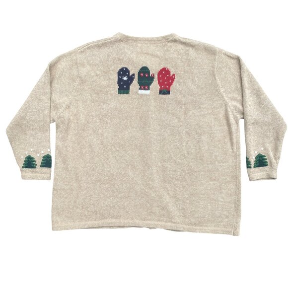 Embroidered Ugly Christmas Sweater Tan Button Grandmacore Winter Holiday-3X - Picture 9 of 10